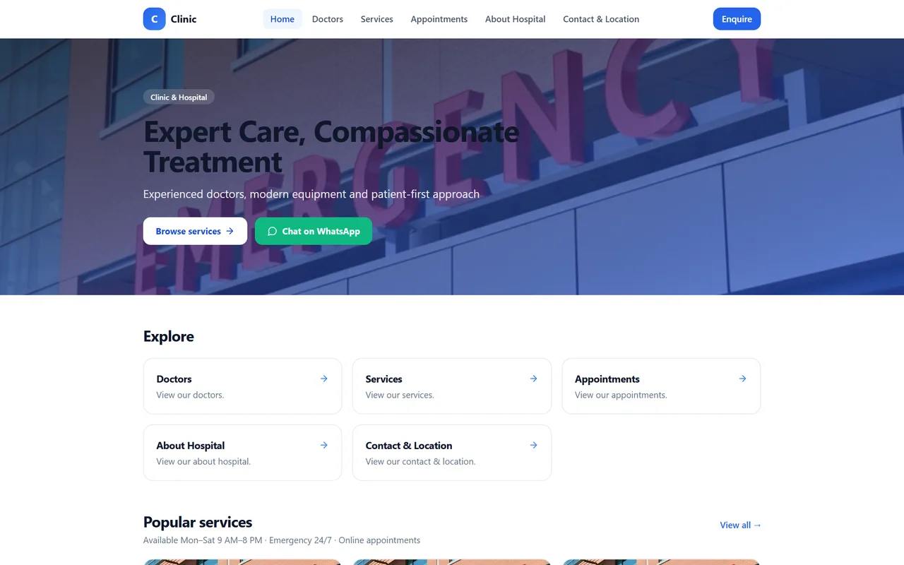 Clinic & Hospital demo website built with Get4Domain