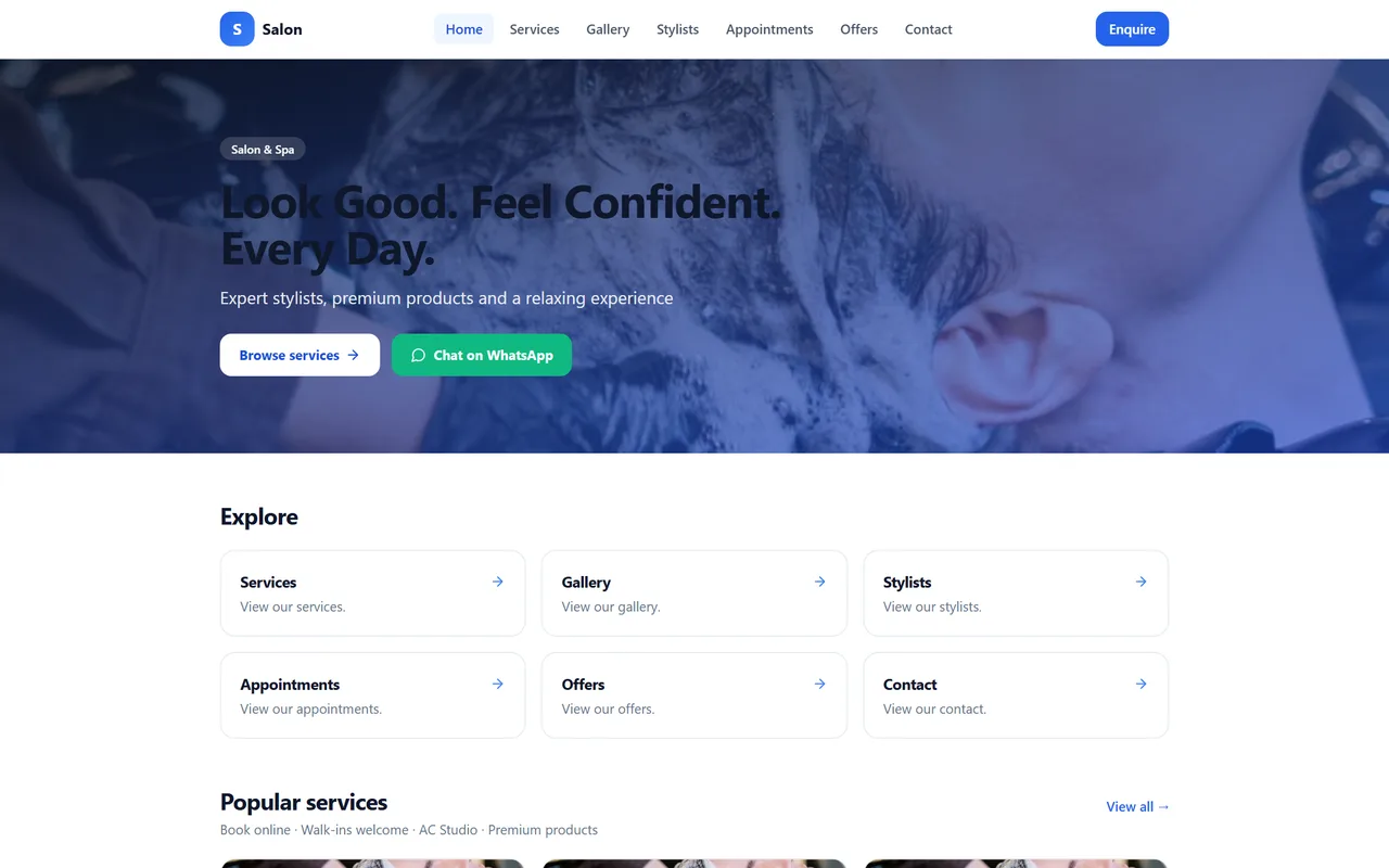 Salon & Spa demo website built with Get4Domain